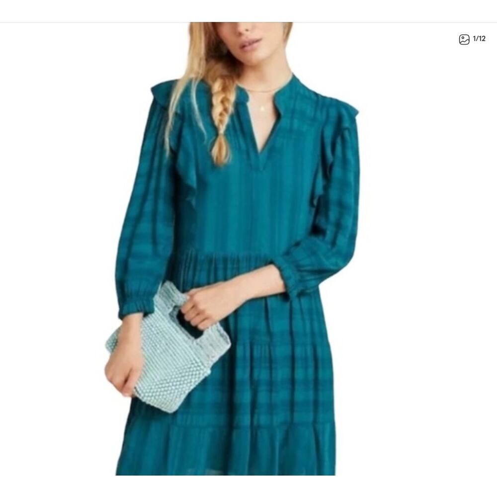 Anthropologie Amadi Rossi Ruffled Green Tunic Dress M